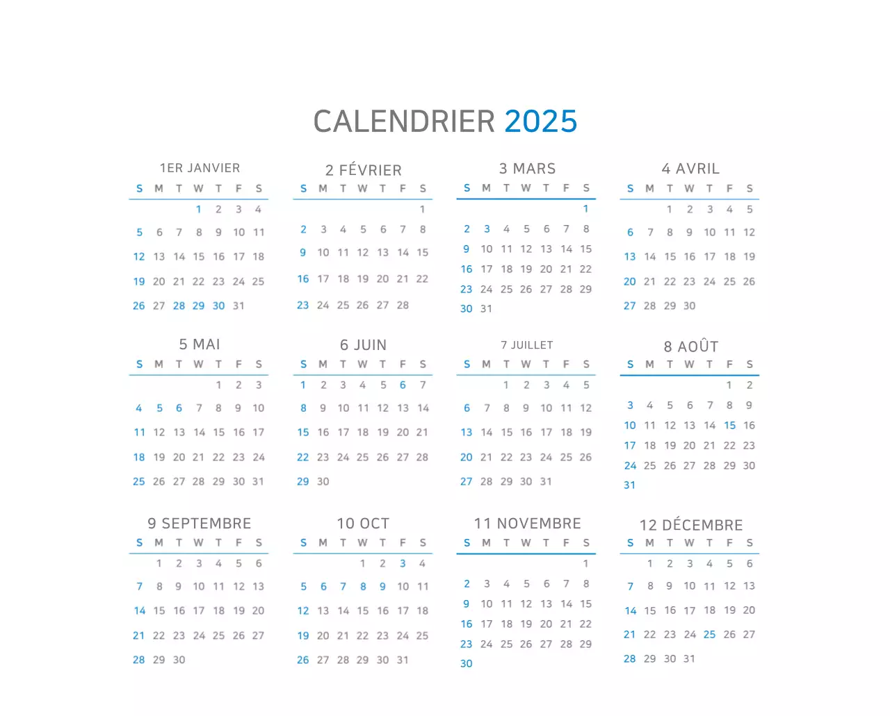 Calendrier moderne bleu Calendrier