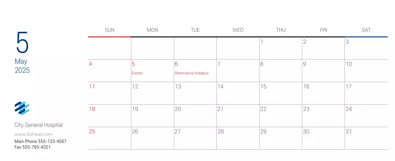 Navy White Simple Hospital Promotional Calendar