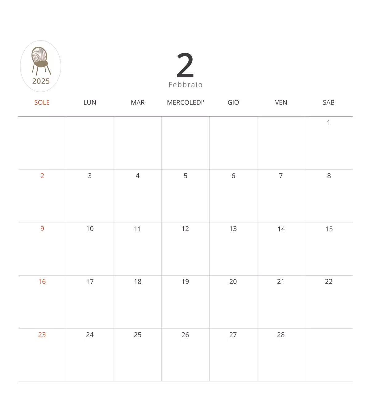 Calendario interno minimalista beige