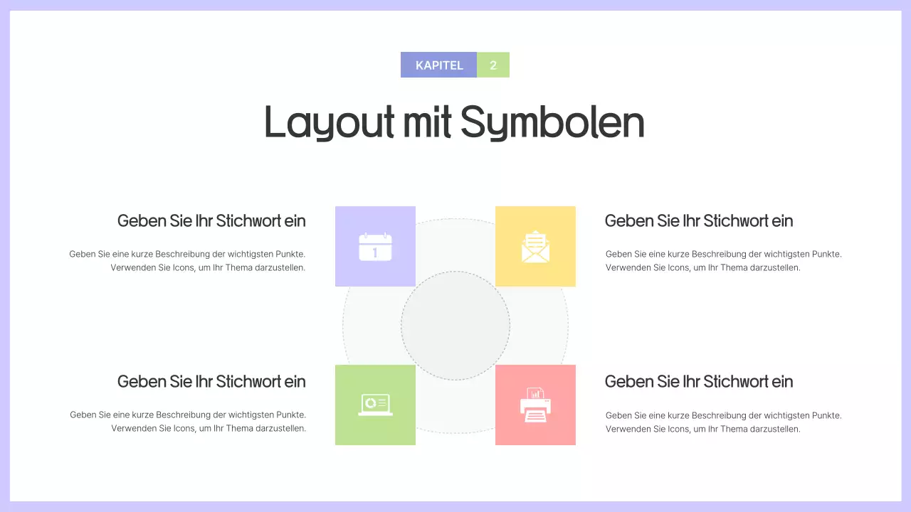 Prospekt mit einfachen Formen in Lila und Grau