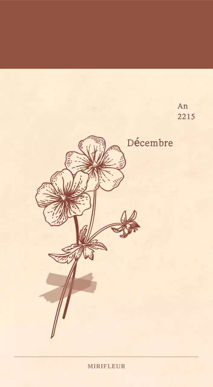 Calendrier sentimental de fleuriste en papier de laine marron clair et marron.