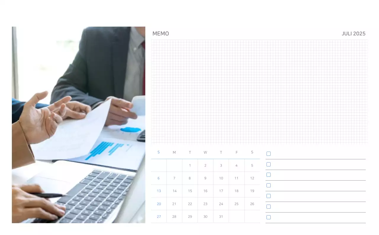 Blauer minimalistischer Kalender