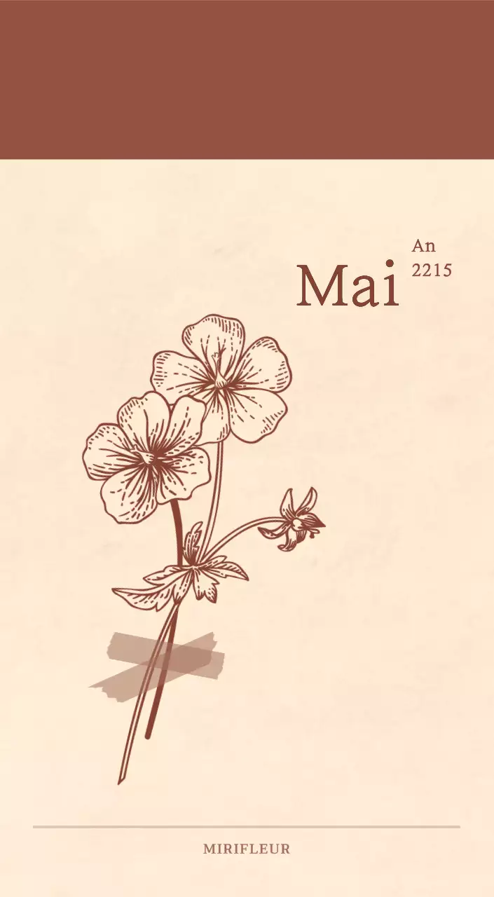 Calendrier sentimental de fleuriste en papier de laine marron clair et marron.