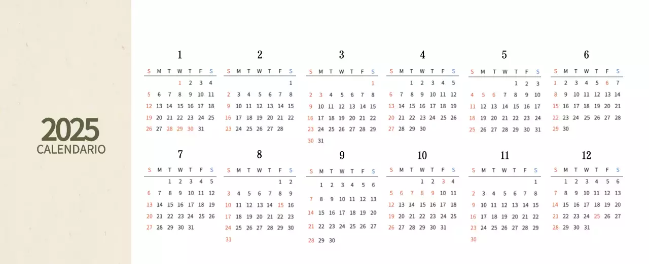 Calendario de comidas tradicionales en beige