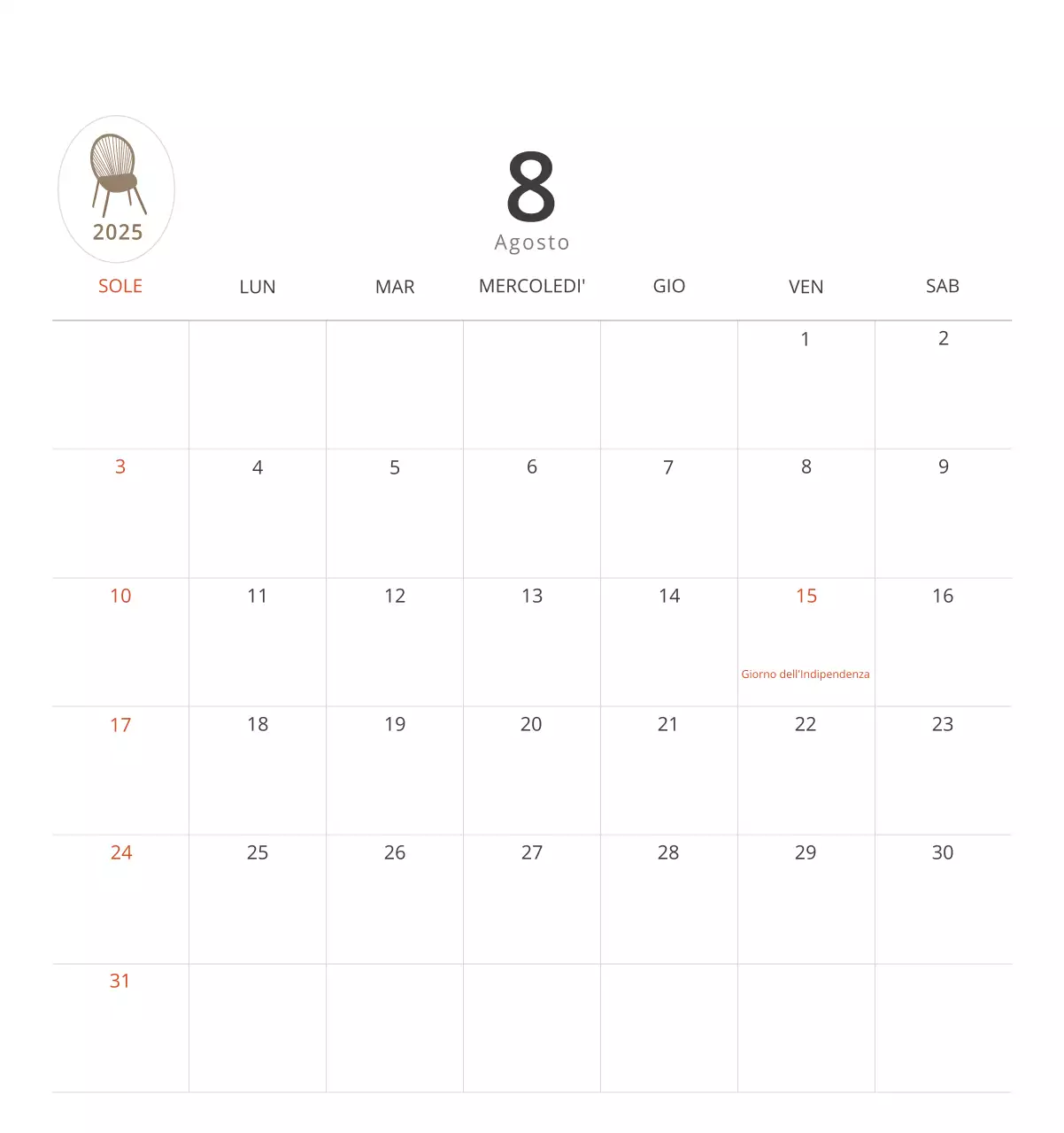Calendario interno minimalista beige