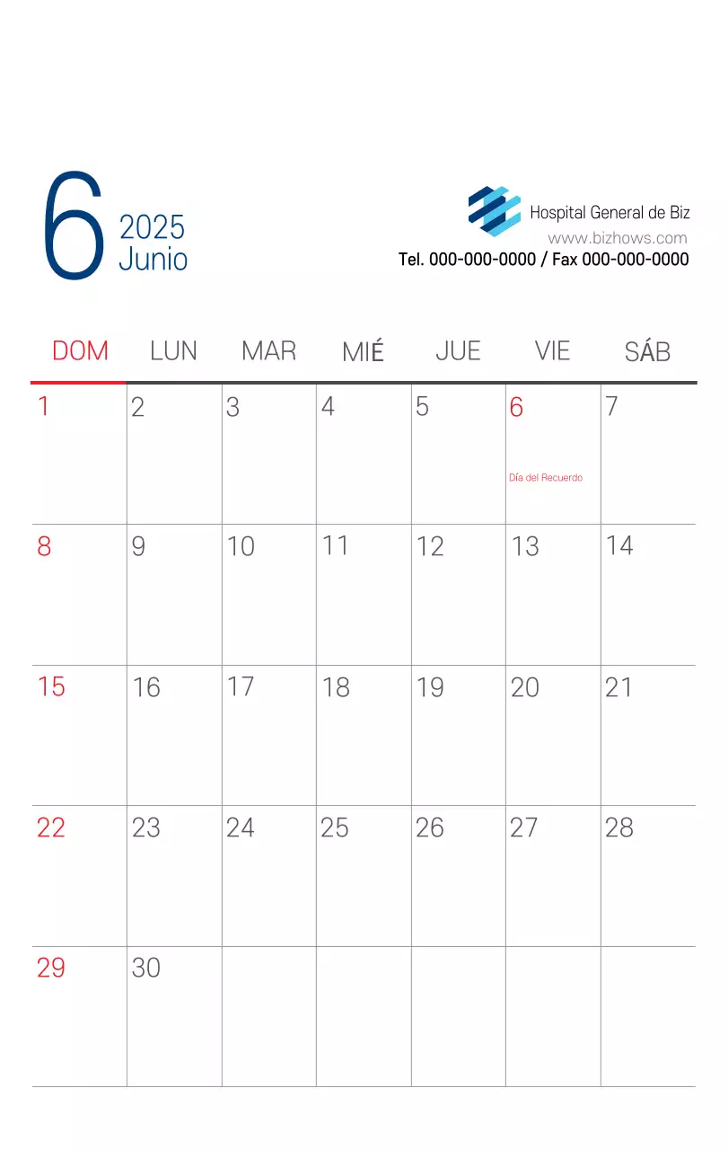 Calendario promocional Hospital Navy White Simple