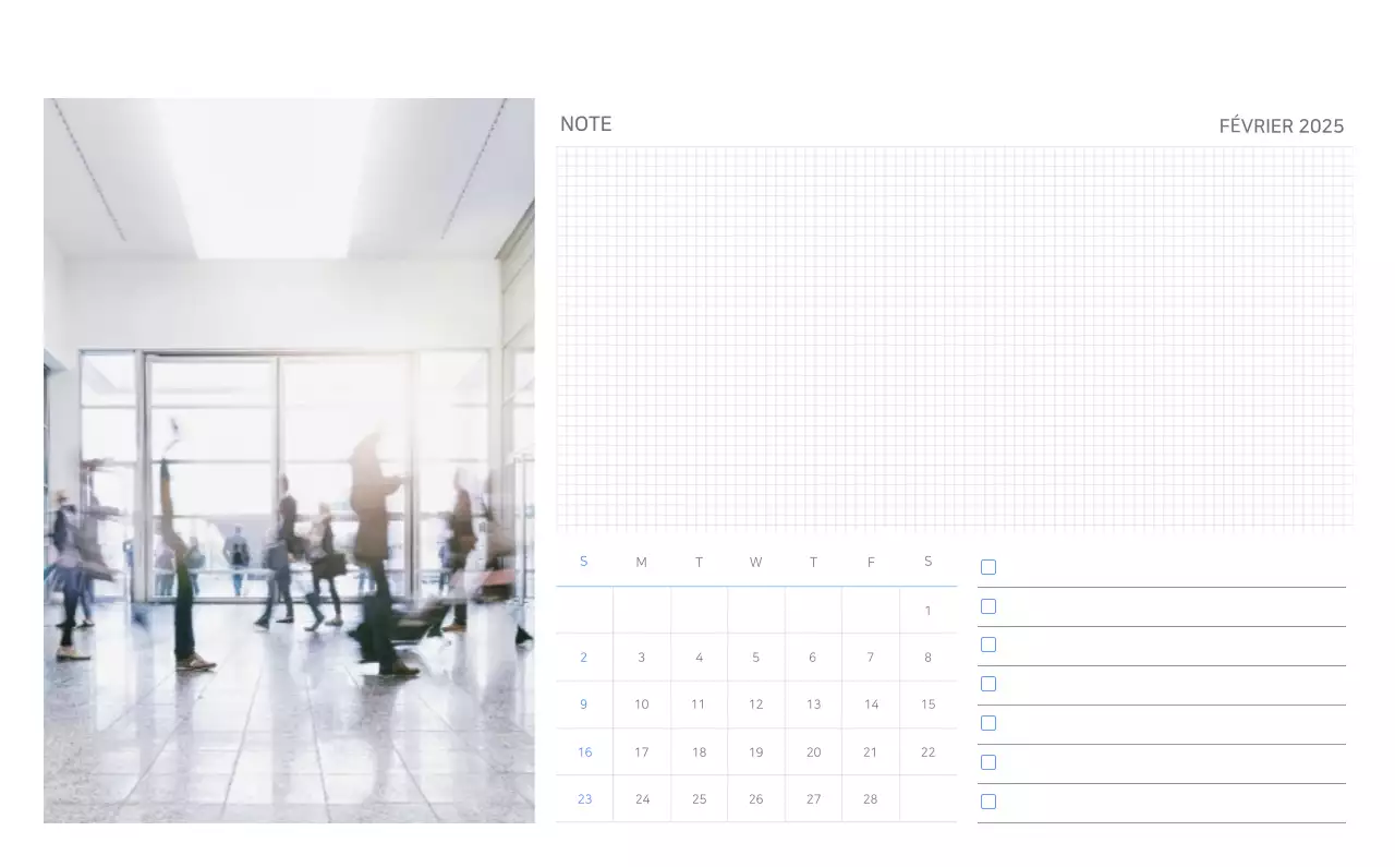Calendrier minimaliste bleu