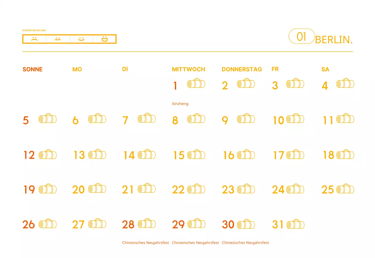 Orange Minimalistischer Yoga-Aktionskalender