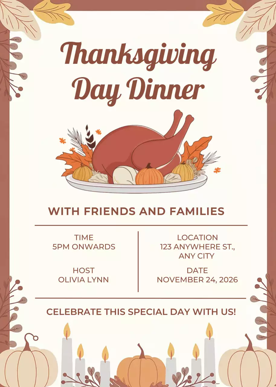 Brown Traditional Thanksgiving Invitation Poster