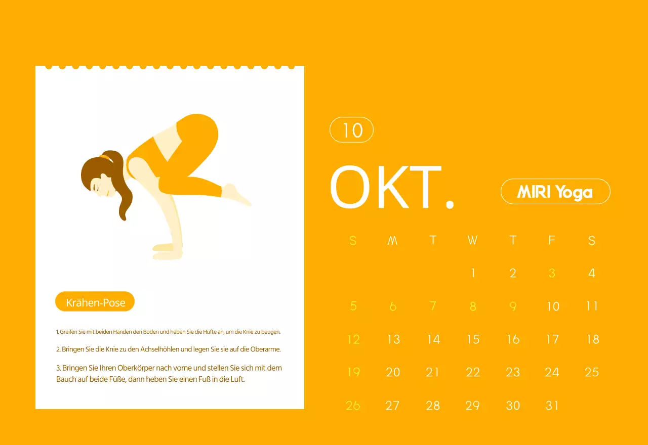 Orange Minimalistischer Yoga-Aktionskalender
