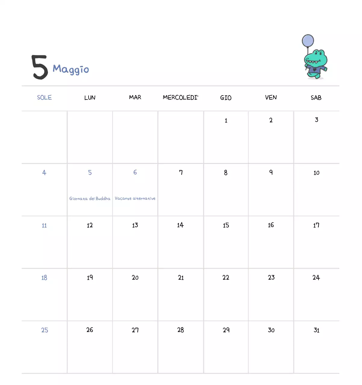 Un calendario con un simpatico concetto di illustrazione di Ago