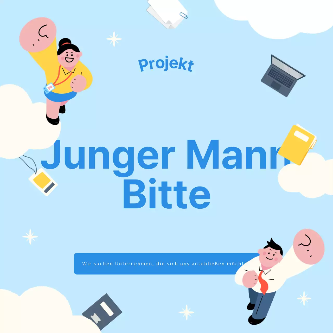 Rekrutierung von jungen Männern in hellblau