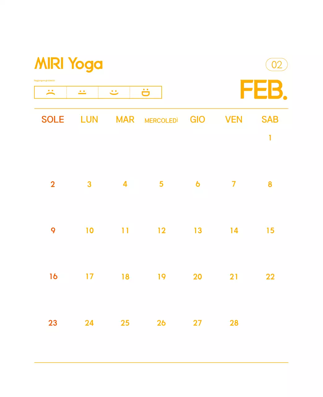 Calendario promozionale arancione dello yoga minimalista