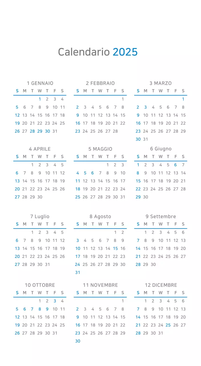 Calendario minimalista blu