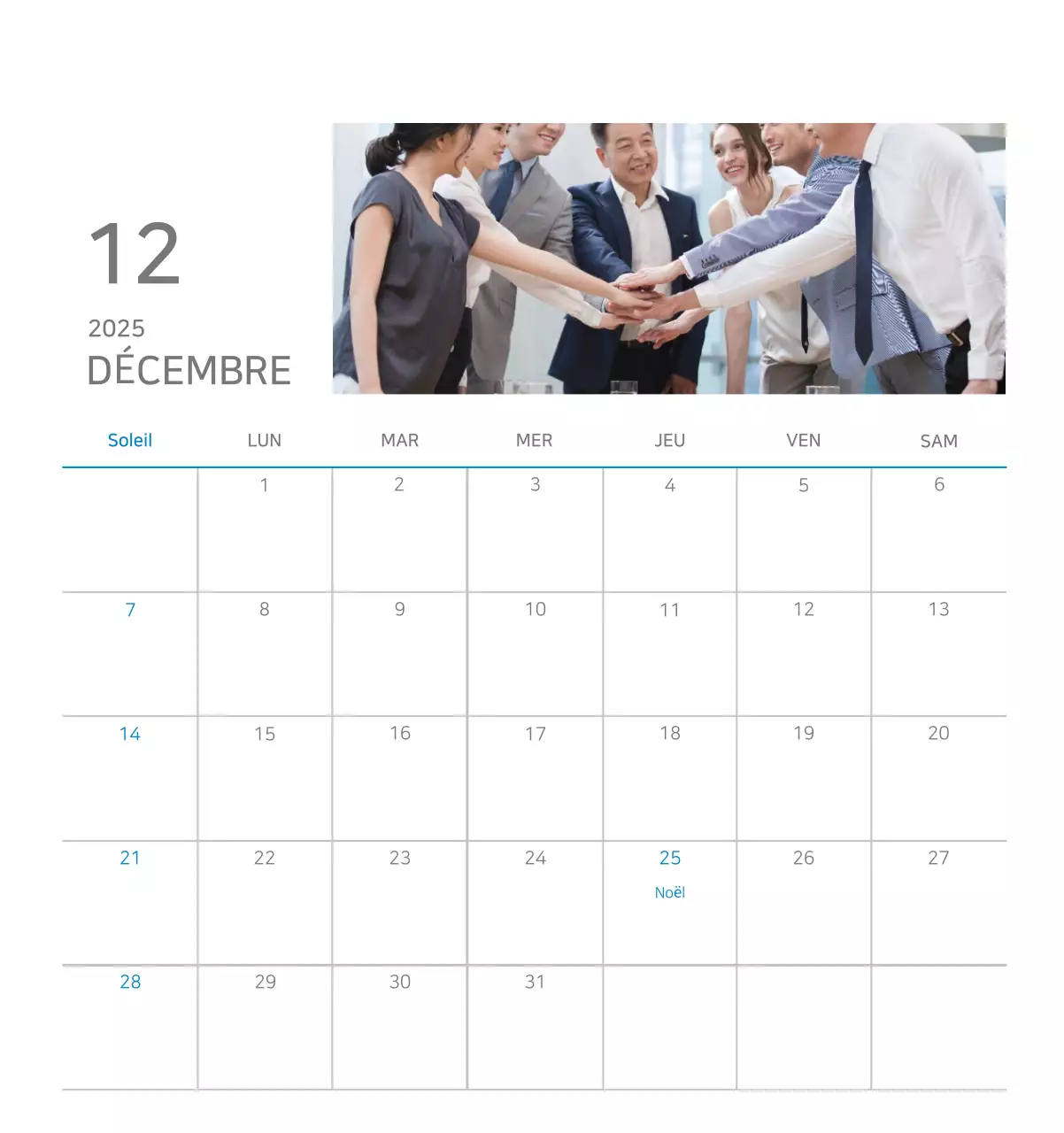 Publicité pour un calendrier d'entreprise minimaliste bleu