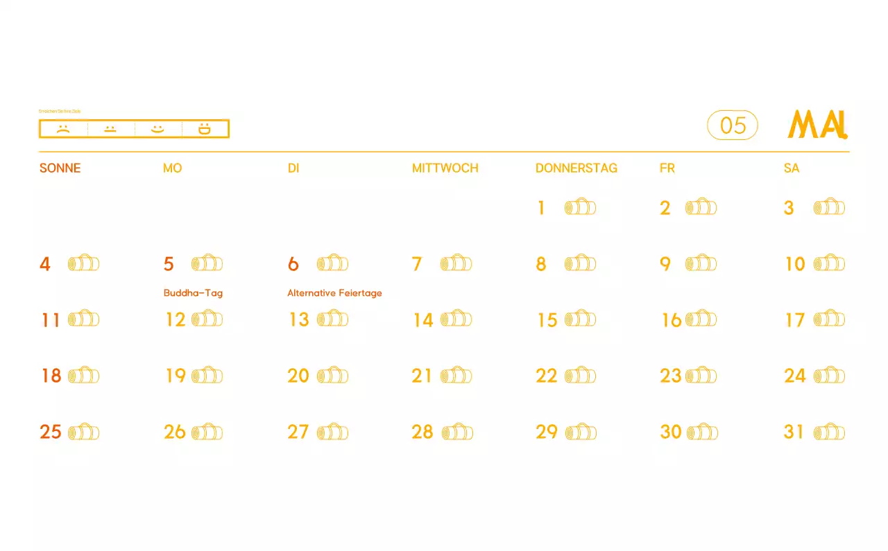 Orange Minimalistischer Yoga-Aktionskalender