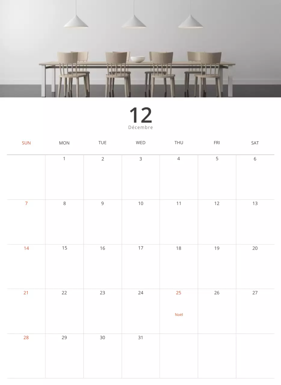 Calendrier intérieur minimaliste beige