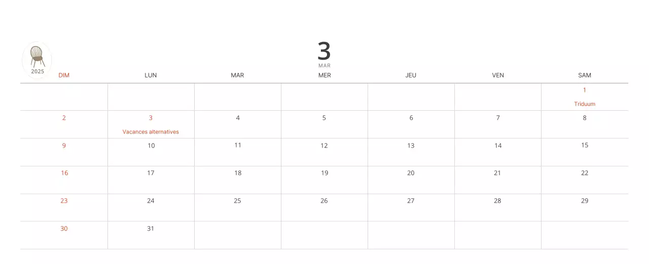 Calendrier intérieur minimaliste beige