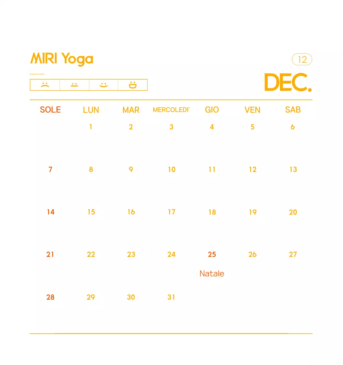 Calendario promozionale arancione dello yoga minimalista
