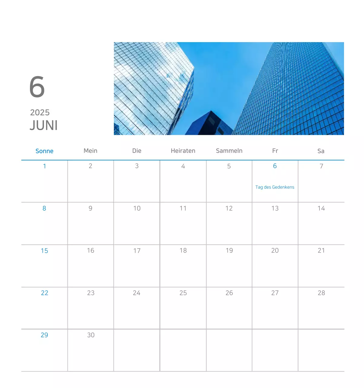 Blauer minimalistischer Firmenkalender Anzeige