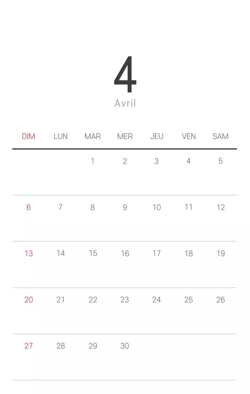 Calendrier botanique blanc et propre