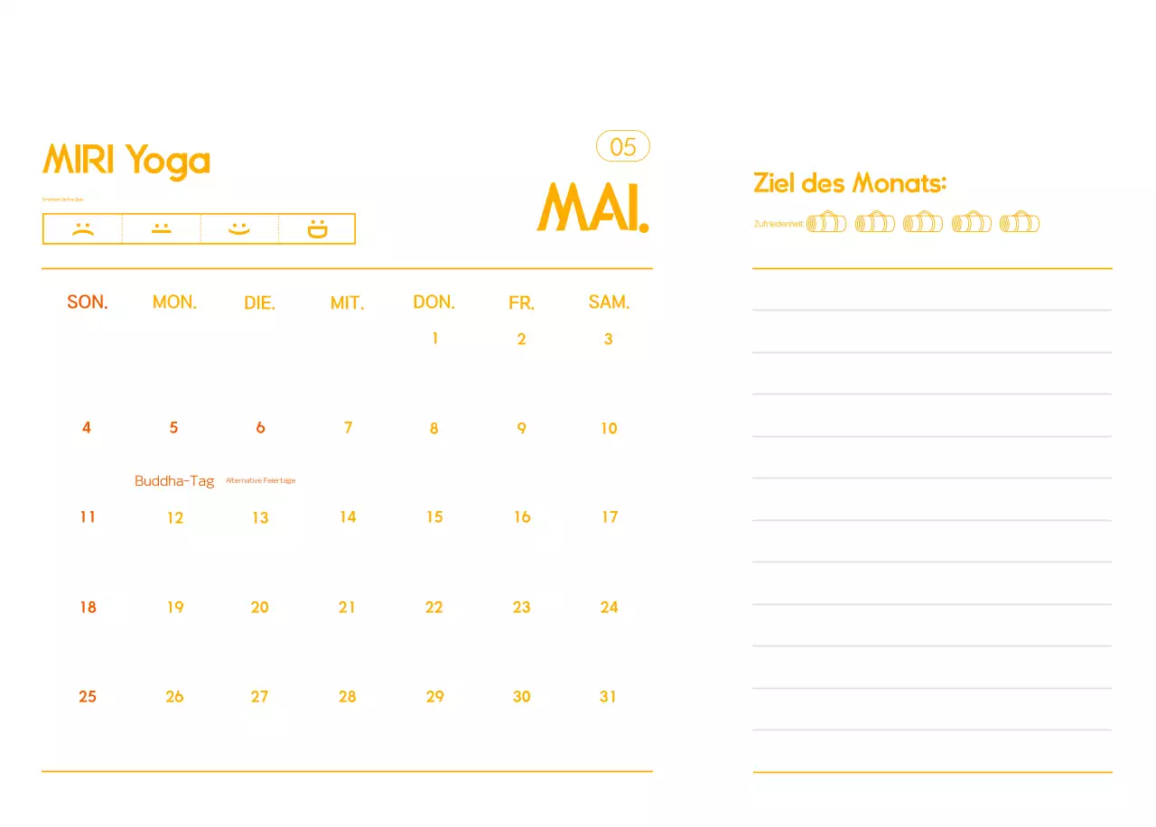 Orange Minimalistischer Yoga-Aktionskalender