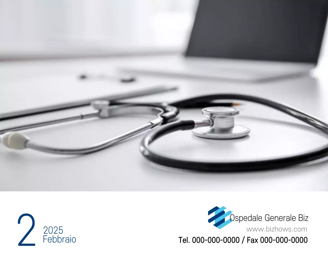 Calendario promozionale dell'ospedale semplice, bianco e blu