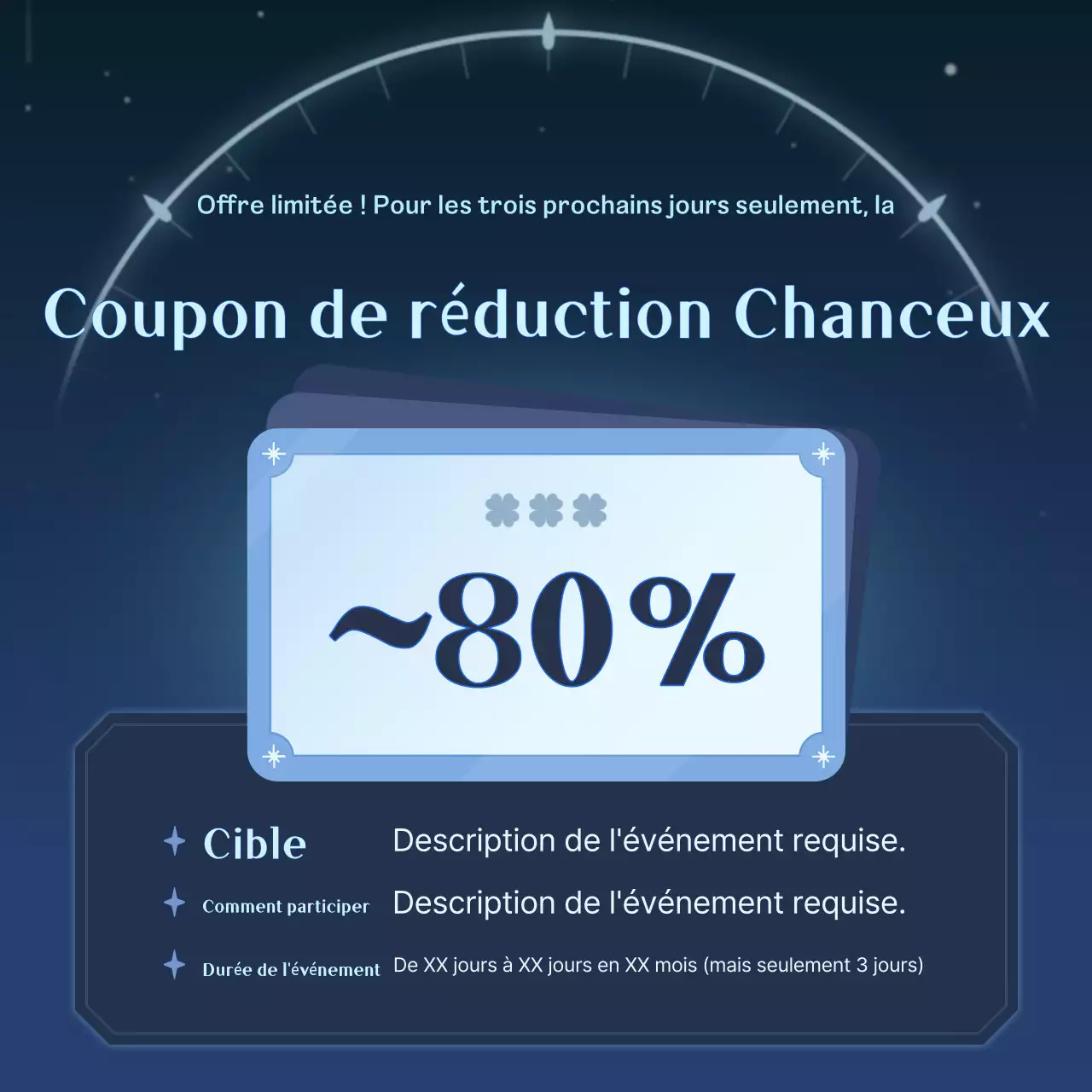 Promouvoir un événement de coupons de fantaisie noir et bleu