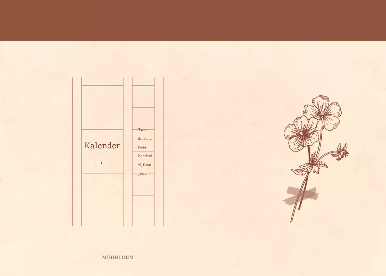 Een sentimentele bloemenkalender in lichtbruin en bruin geweven papierconcept