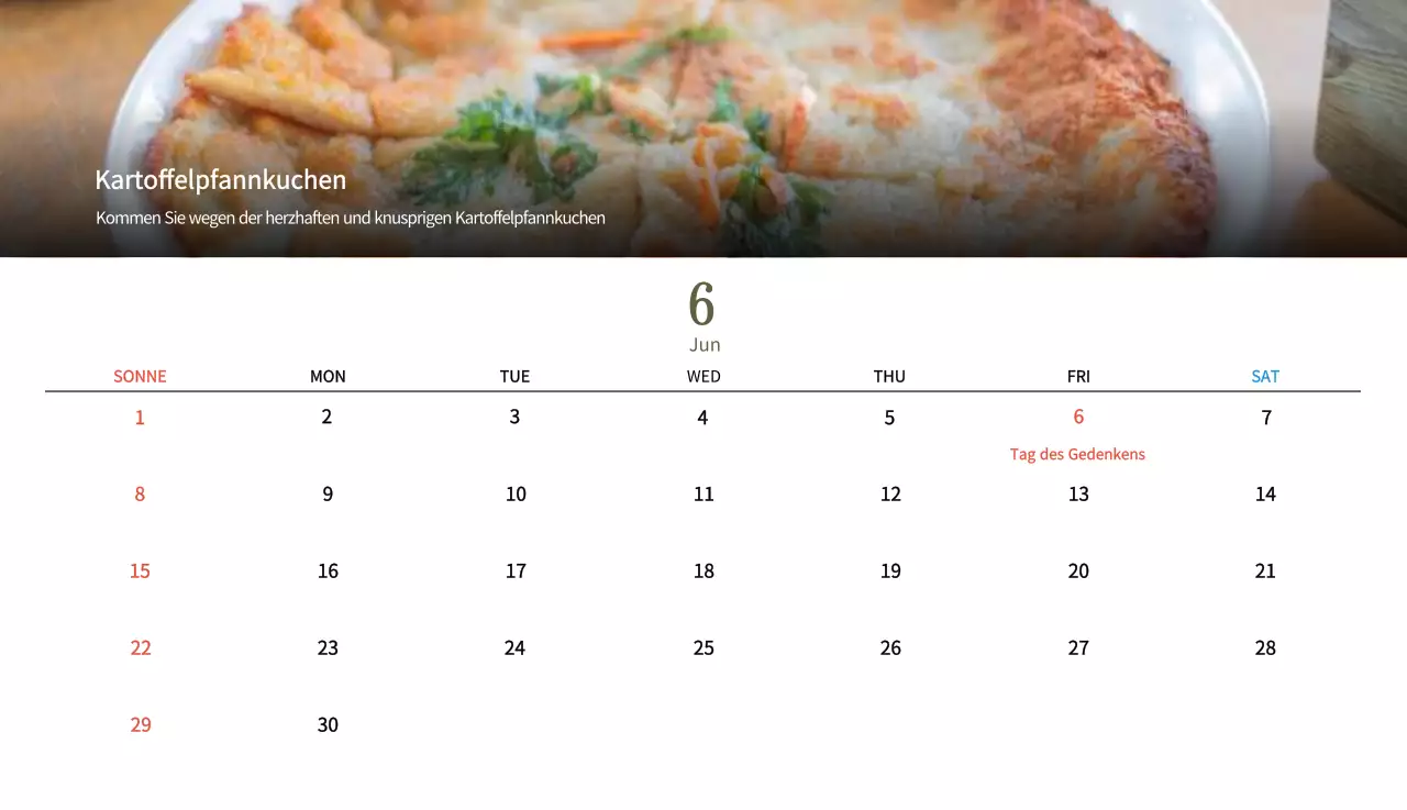 Beige Traditioneller Speisekalender