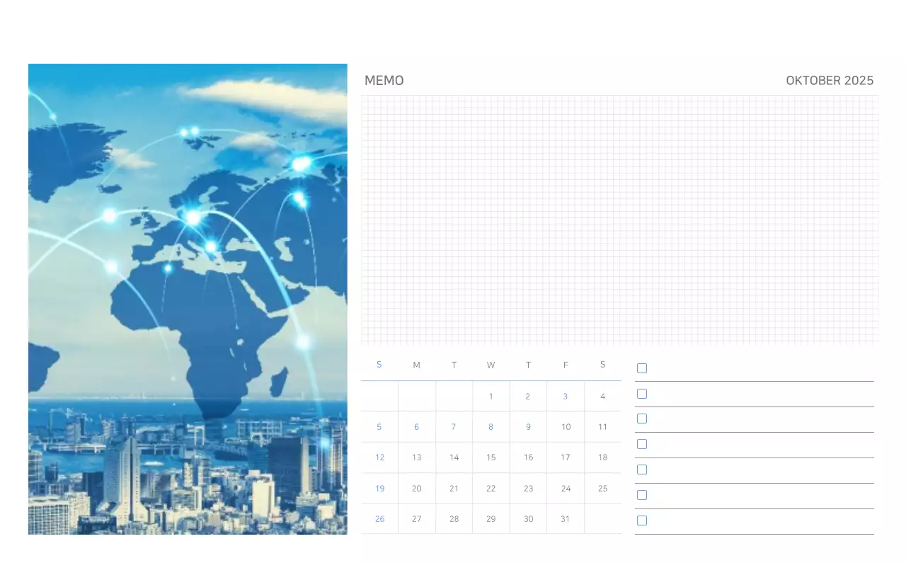 Blauwe minimalistische kalender