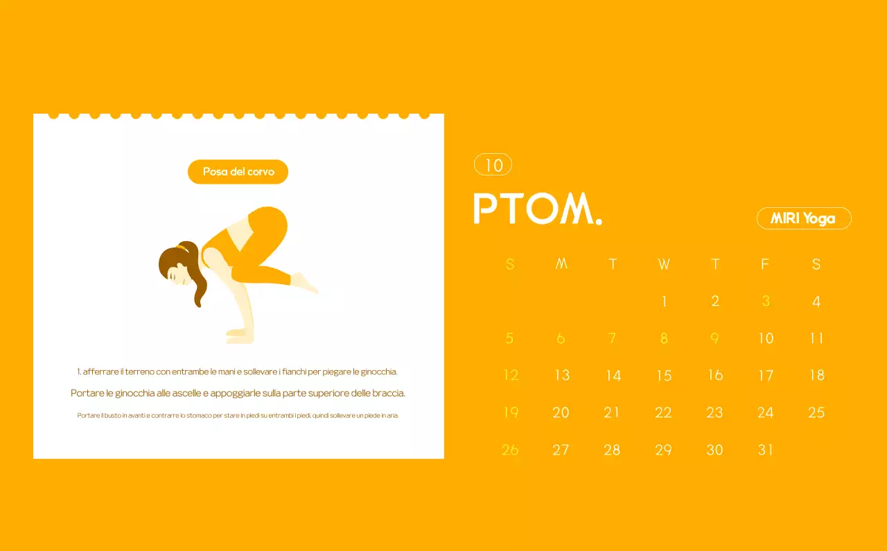 Calendario promozionale arancione dello yoga minimalista
