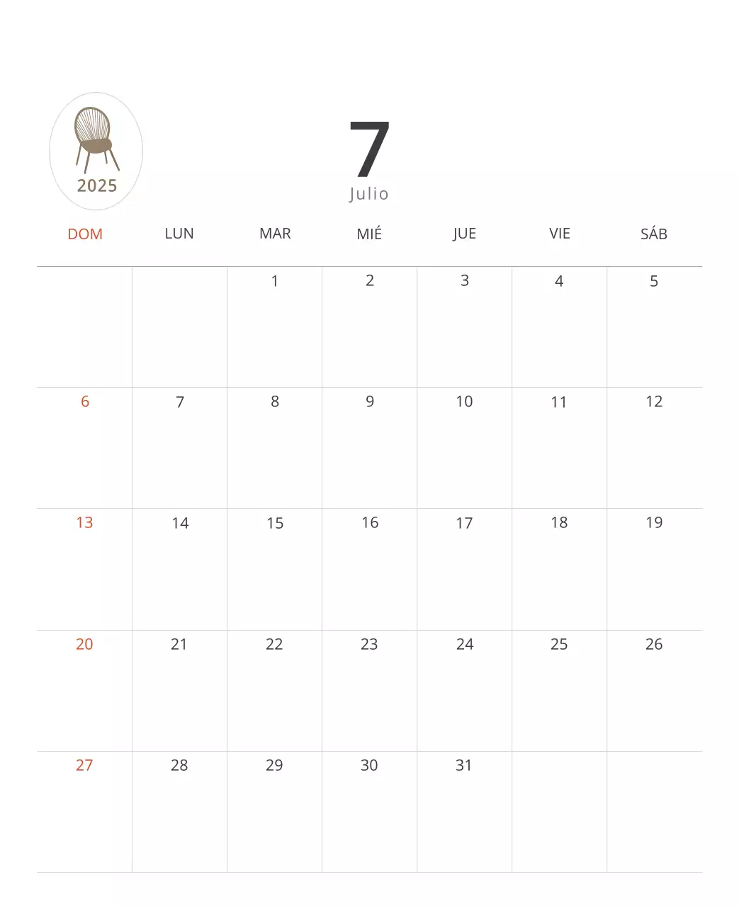 Calendario interior minimalista beige