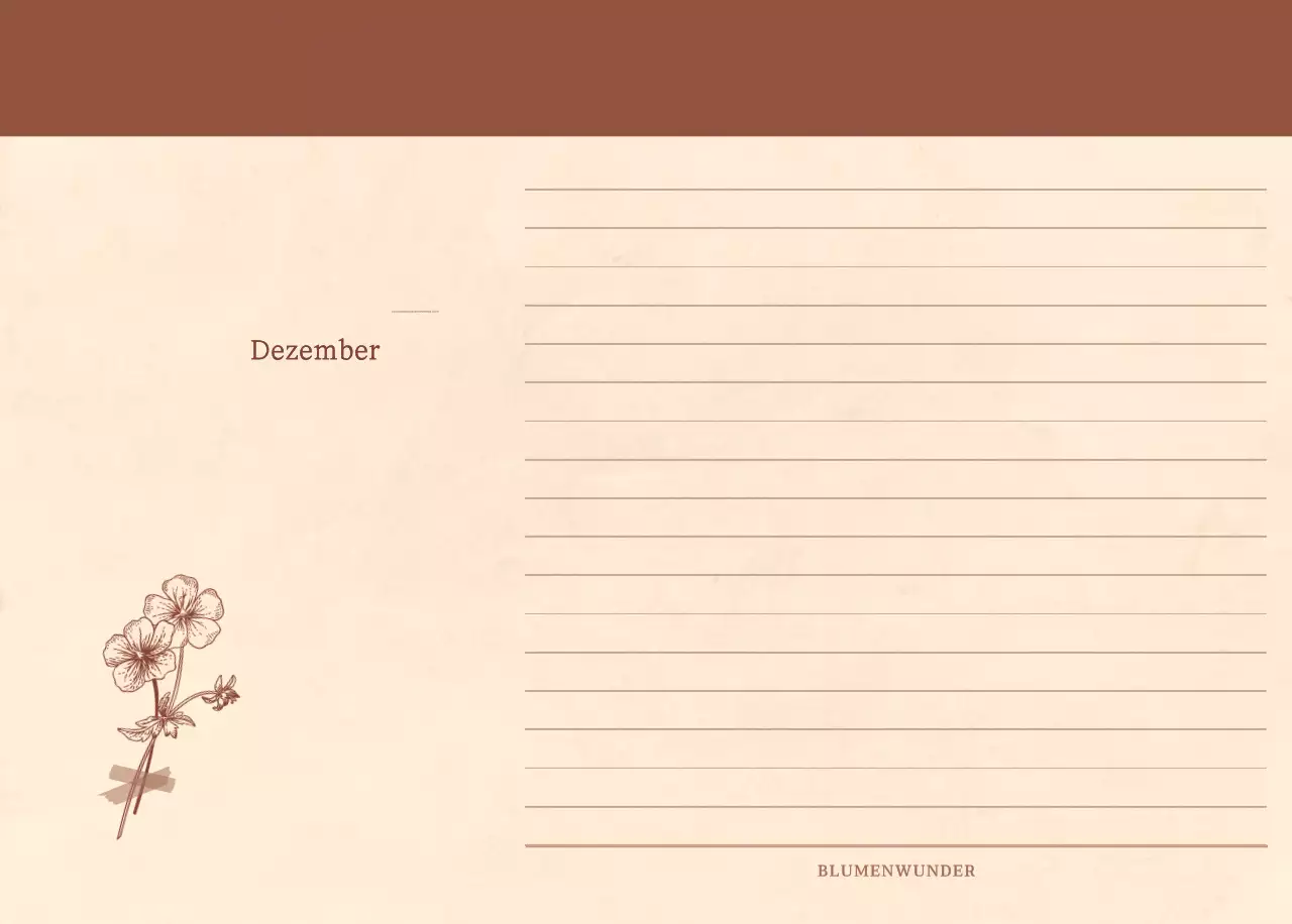 Ein sentimentaler Blumenkalender in hellbraunem und braunem Velinpapierkonzept