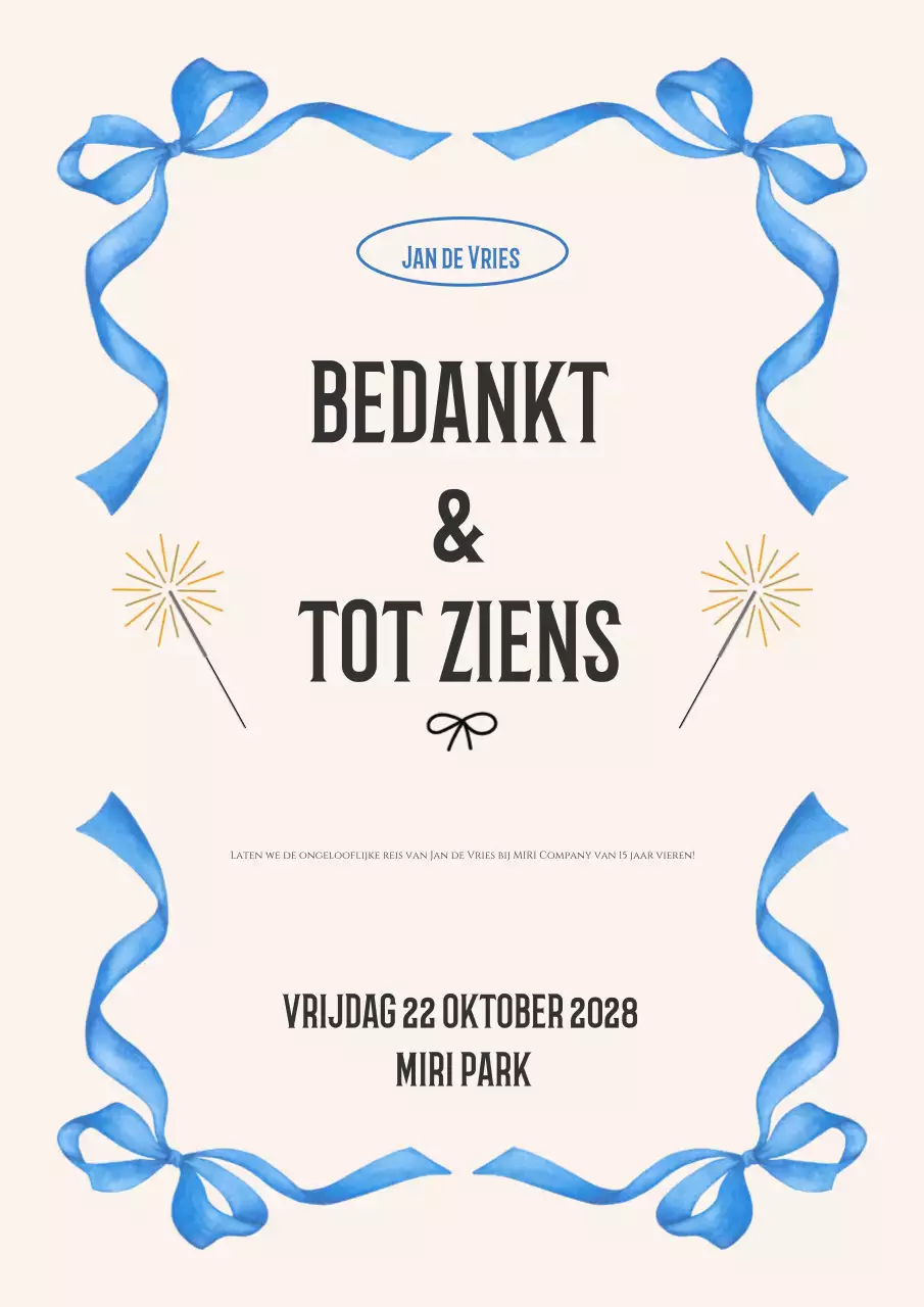 informatie afscheidsfeest blauw elegant