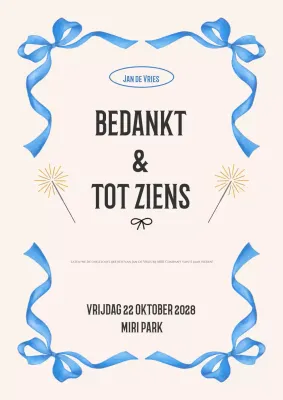informatie afscheidsfeest blauw elegant