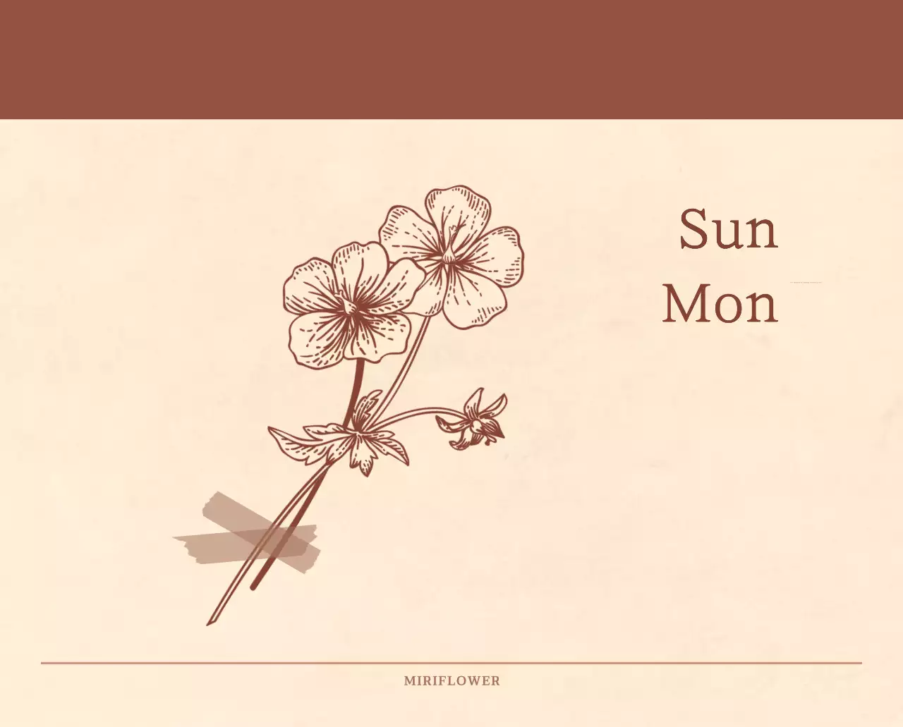 Kalender toko bunga sentimental dengan konsep kertas tenun berwarna coklat muda dan coklat