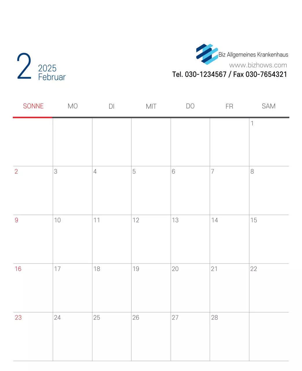 Marineblauer einfacher Krankenhaus-Werbekalender