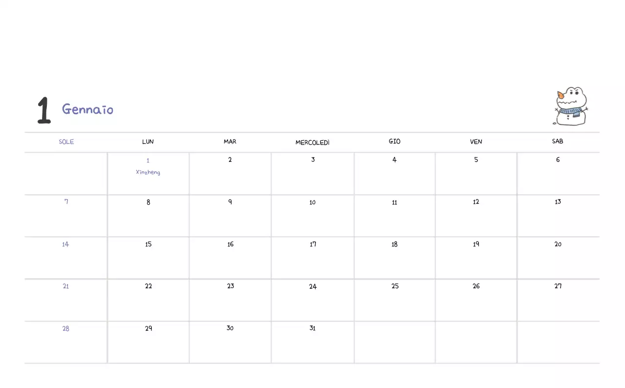 Un calendario con un simpatico concetto di illustrazione di Ago