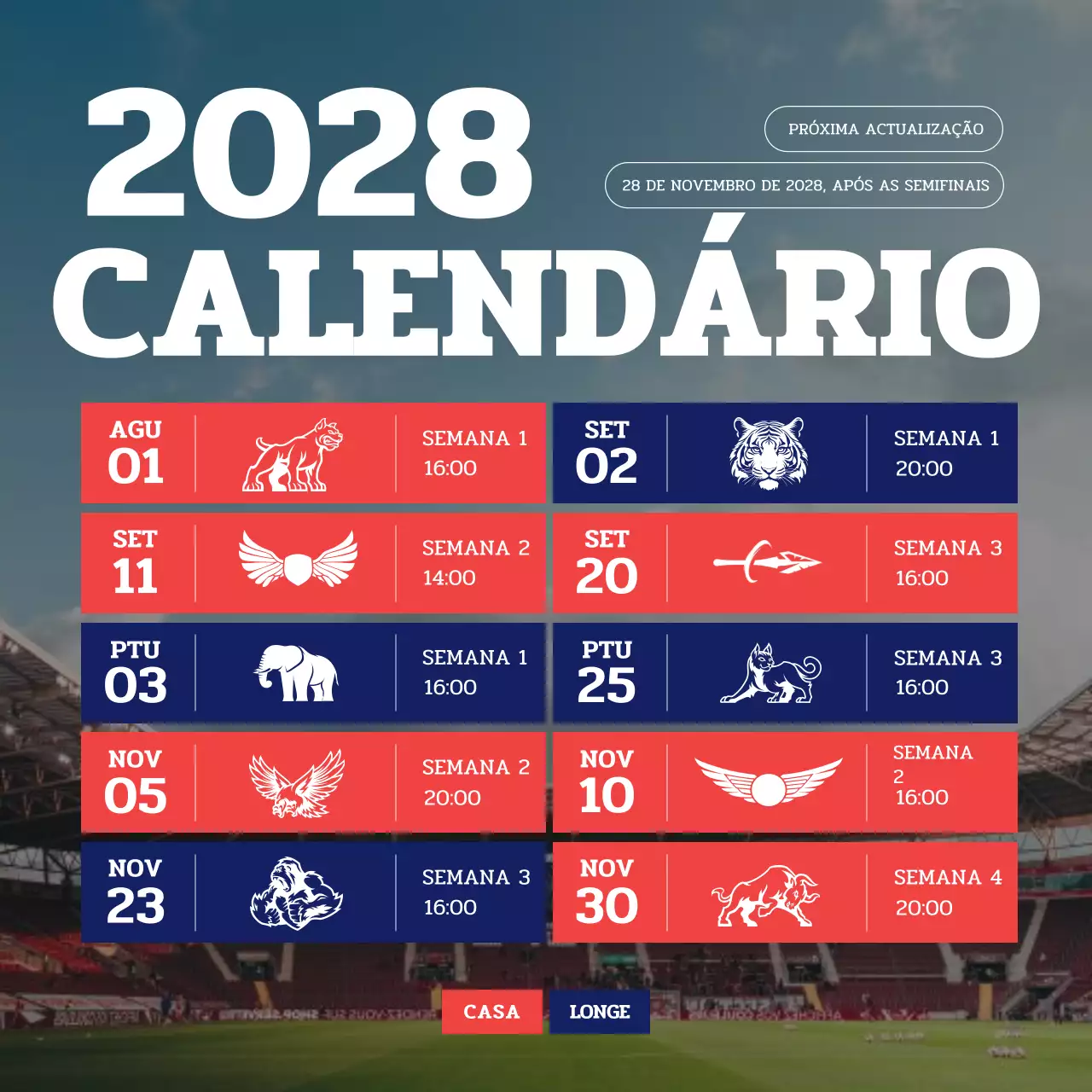 calendário desportivo vermelho moderno