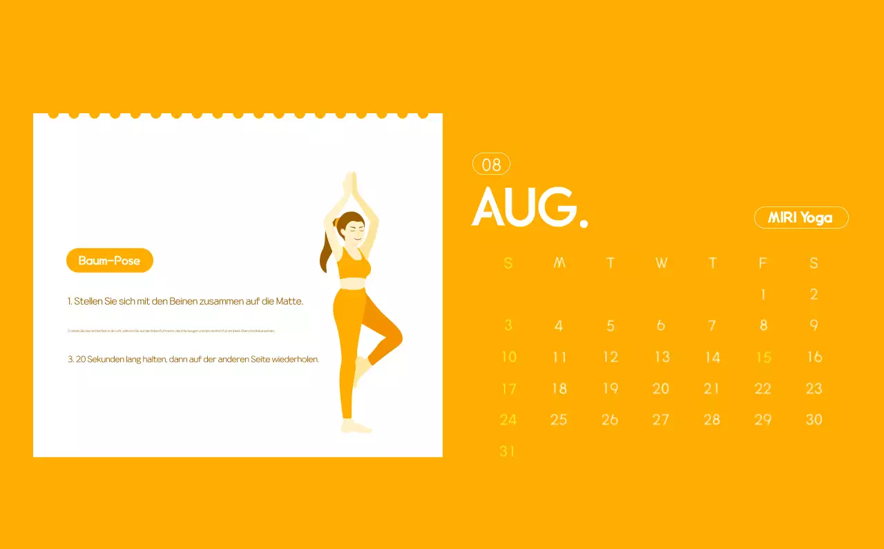 Orange Minimalistischer Yoga-Aktionskalender