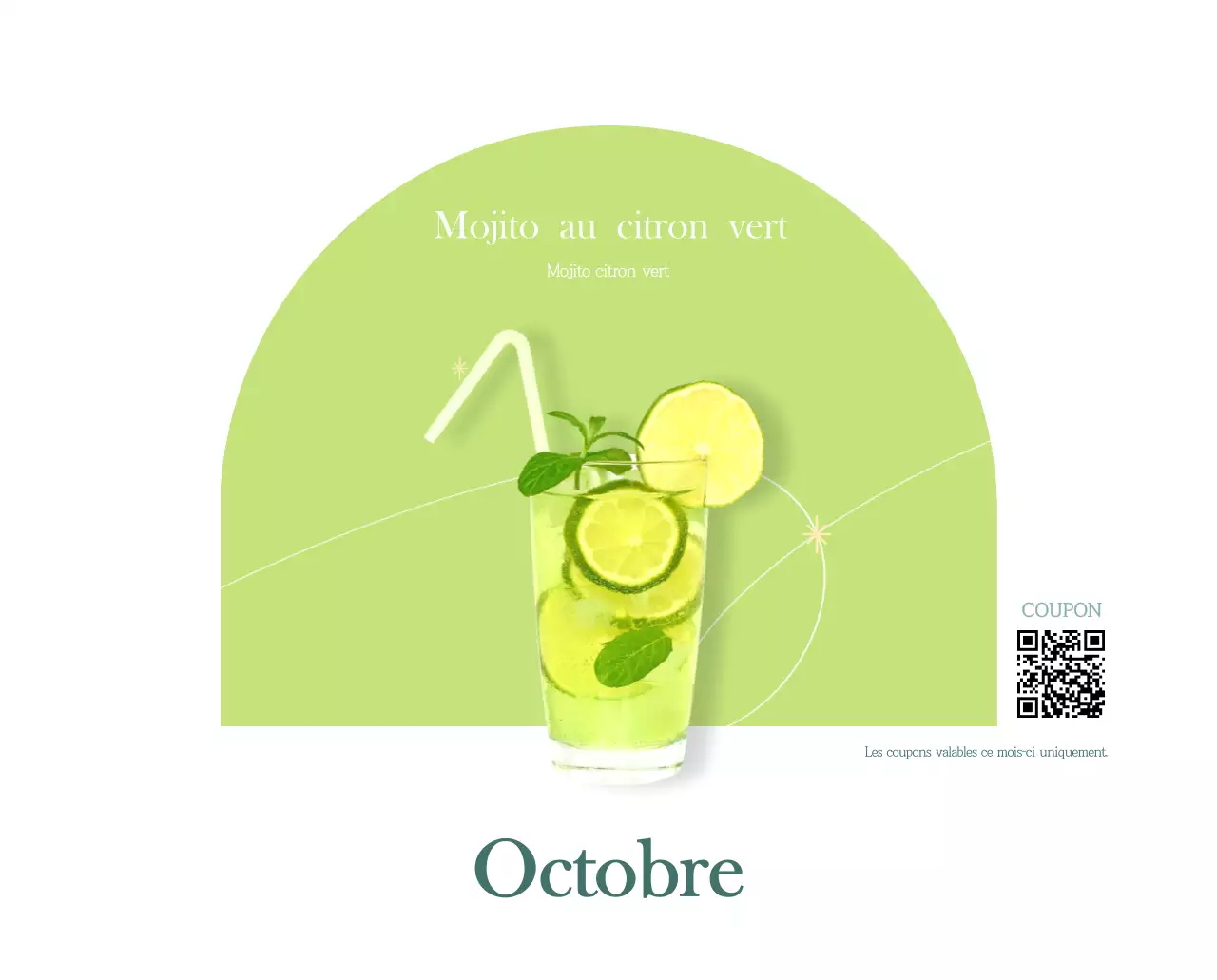 Un calendrier moderne pour les cafés avec des recommandations sur la boisson du mois.