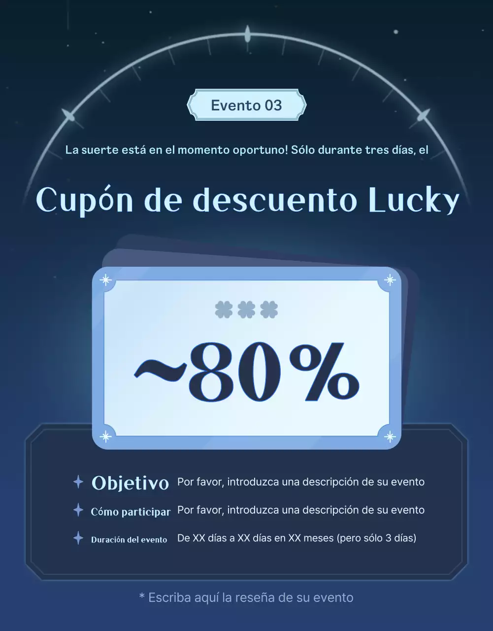 Promueva un evento de cupones Fantasía Azul y Negro