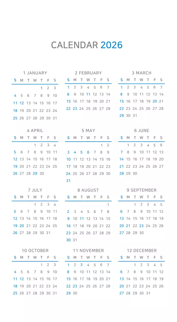 ブルーミニマルカレンダーカレンダー