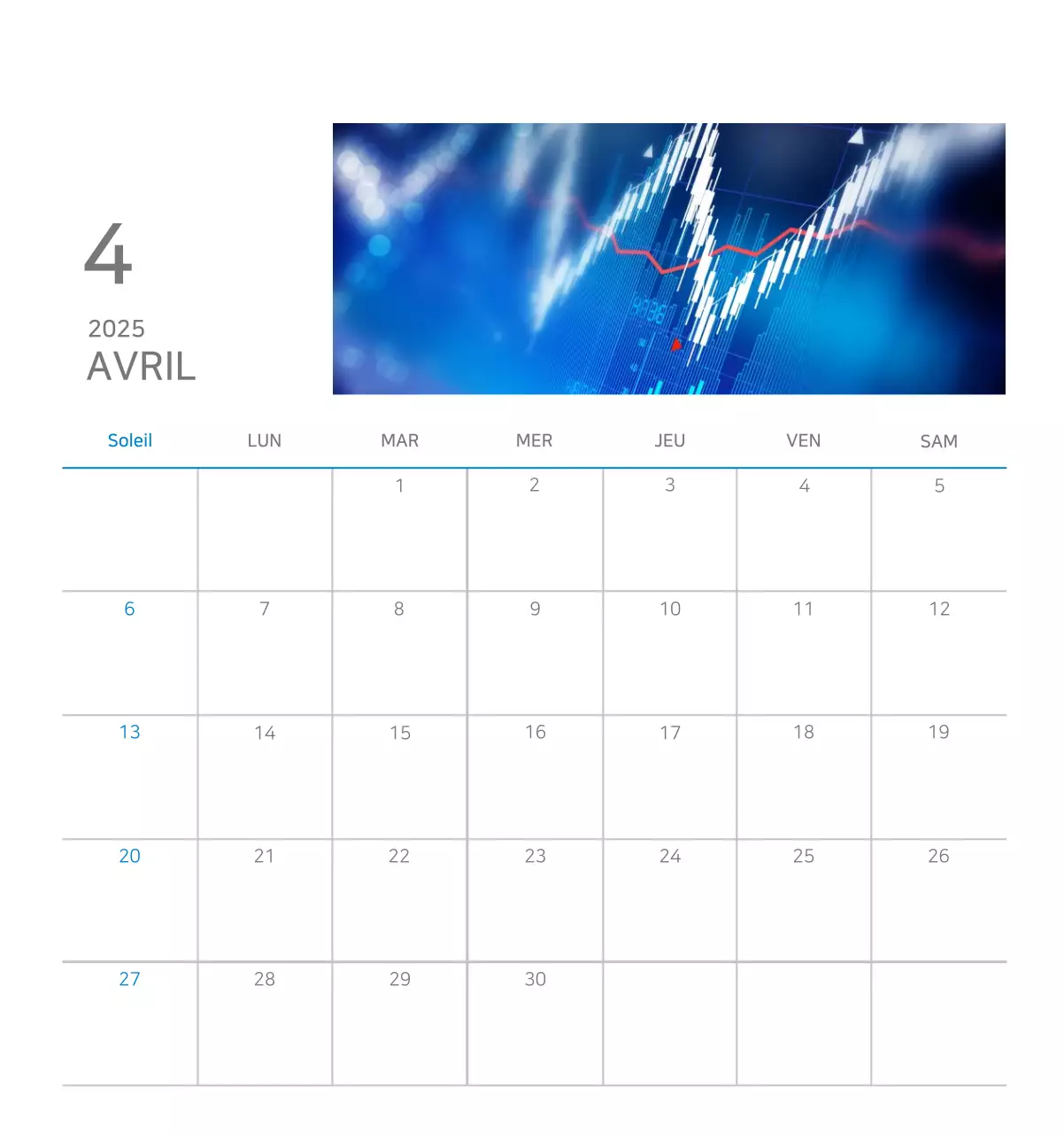 Publicité pour un calendrier d'entreprise minimaliste bleu