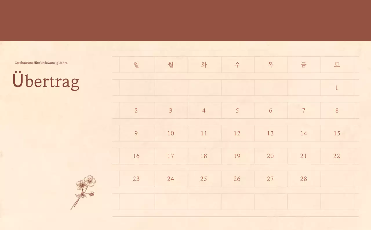 Ein sentimentaler Blumenkalender in hellbraunem und braunem Wollpapierkonzept