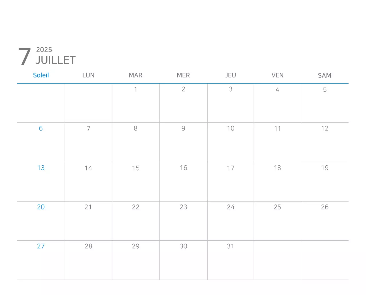 Calendrier moderne bleu Calendrier