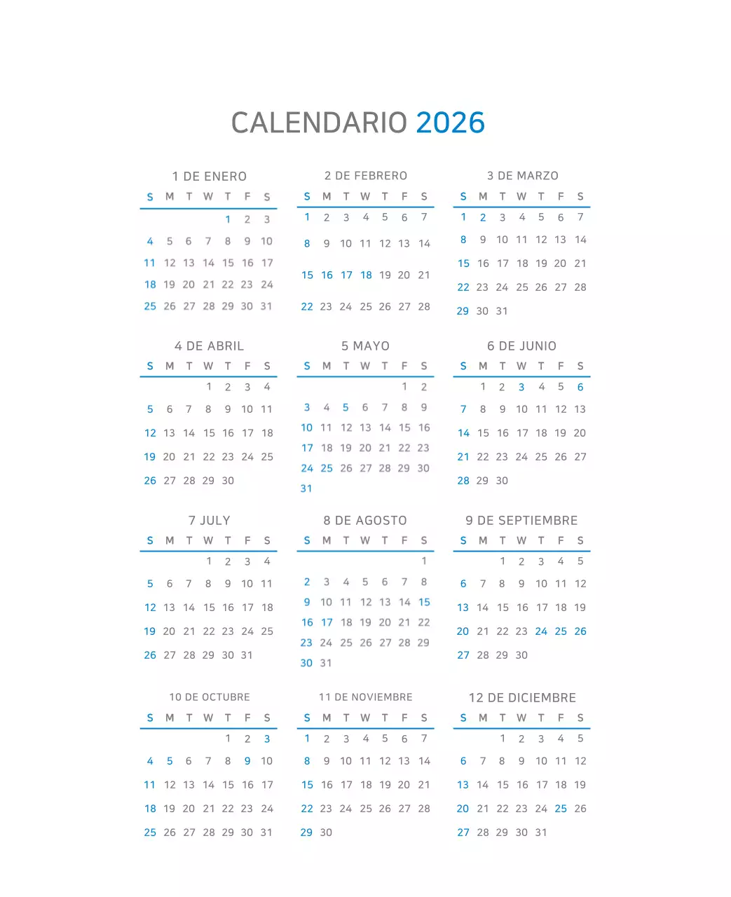Calendario moderno azul