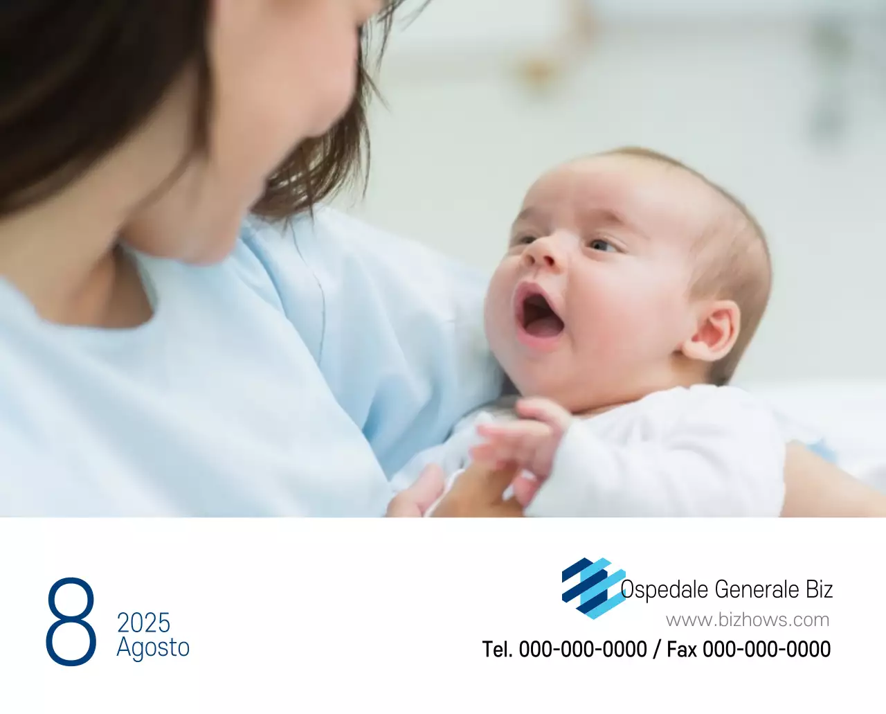 Calendario promozionale dell'ospedale semplice, bianco e blu