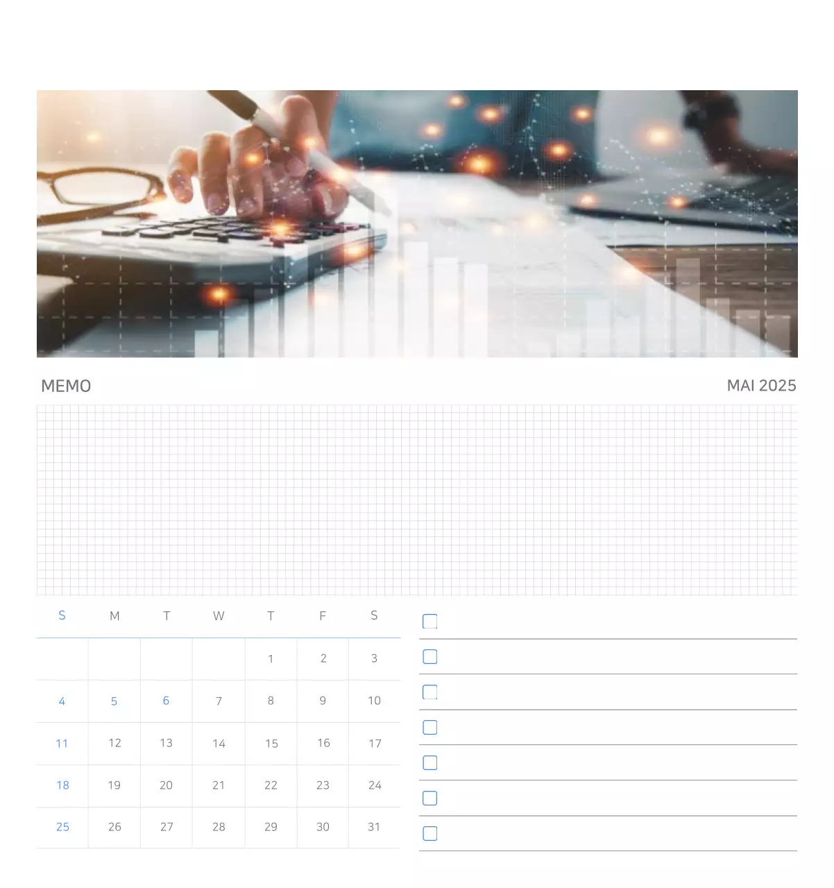 Blauer minimalistischer Firmenkalender Anzeige